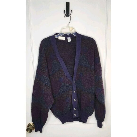 Size Large Potomac Collection Wool Blend Grandpa Cardigan Sweater Blue / Green - Picture 1 of 4